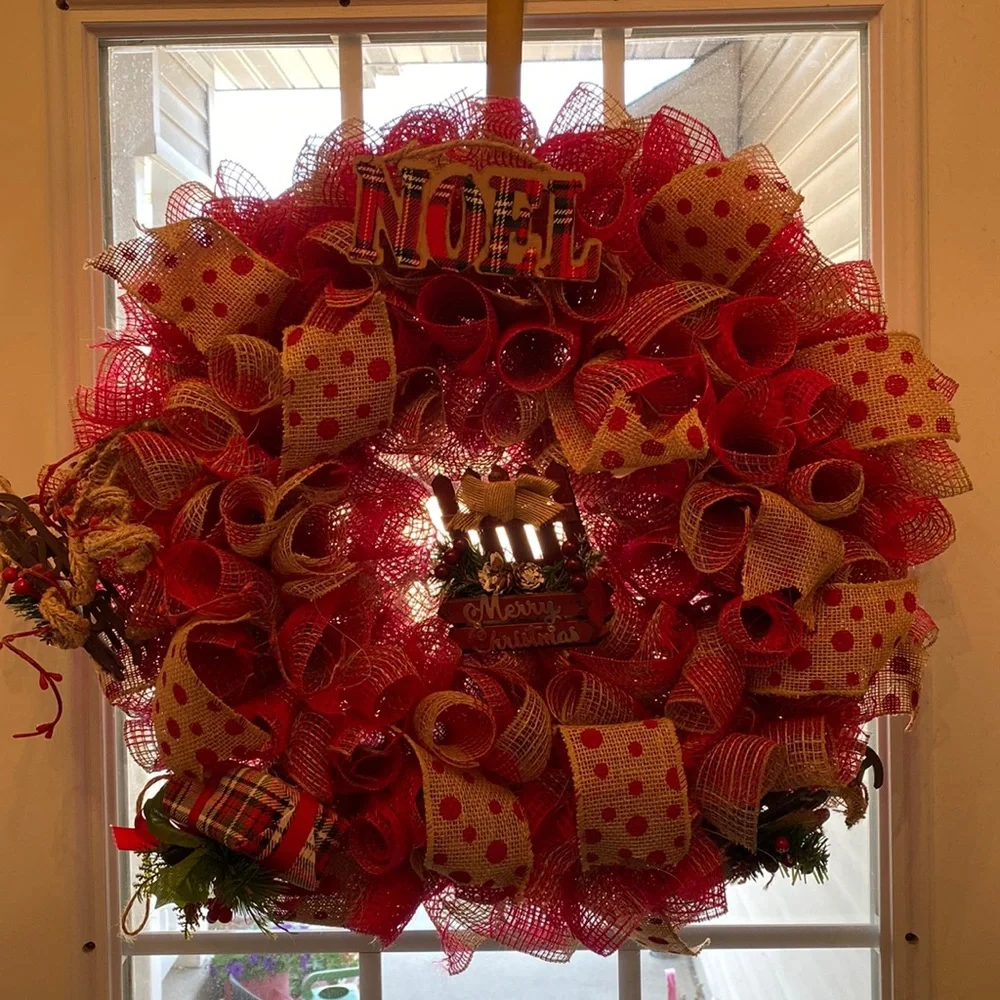Christmas Deco Mesh Door Wreath Handmade large size Noel decor ribbon